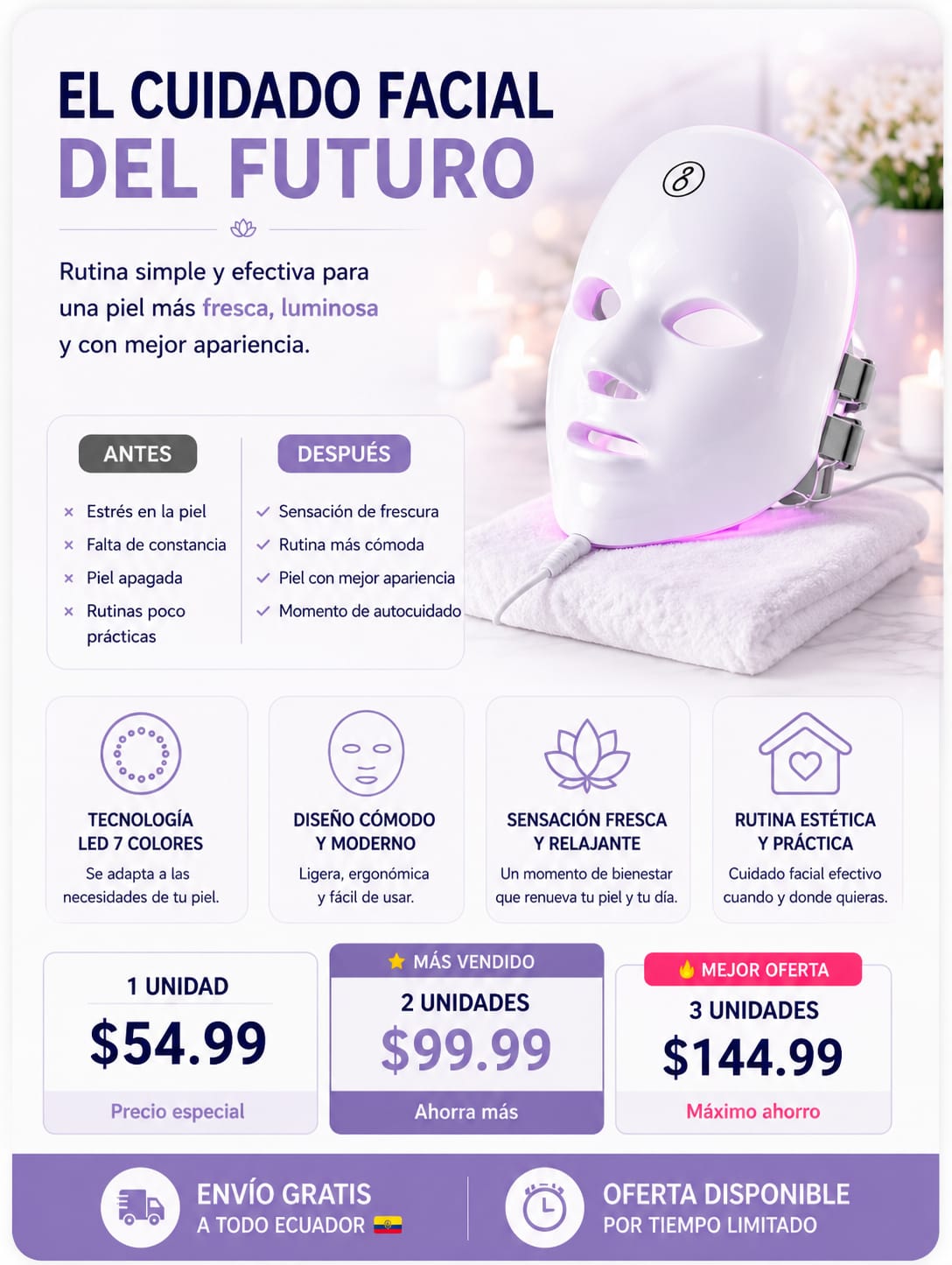 MASCARA FACIAL LED 7 COLORES PRO + ENVIO GRATIS